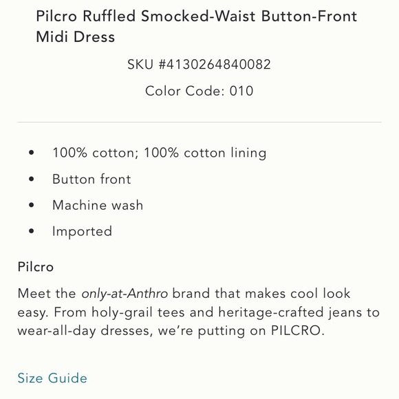 🌿|NWT| Anthropologie Pilcro Ruffled Smocked-Waist Button Front Midi Dress - Picture 12 of 12